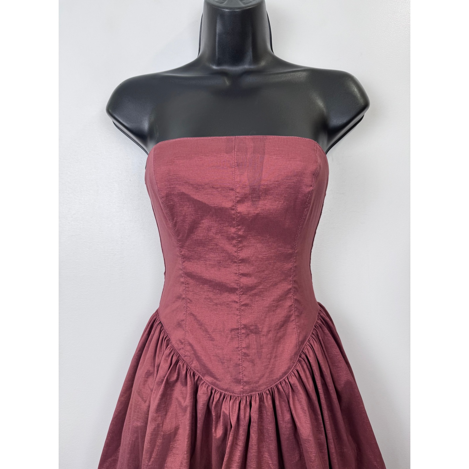 Strapless Burgundy Maxi Dress - Elegant Evening Gown — image 3 of 8